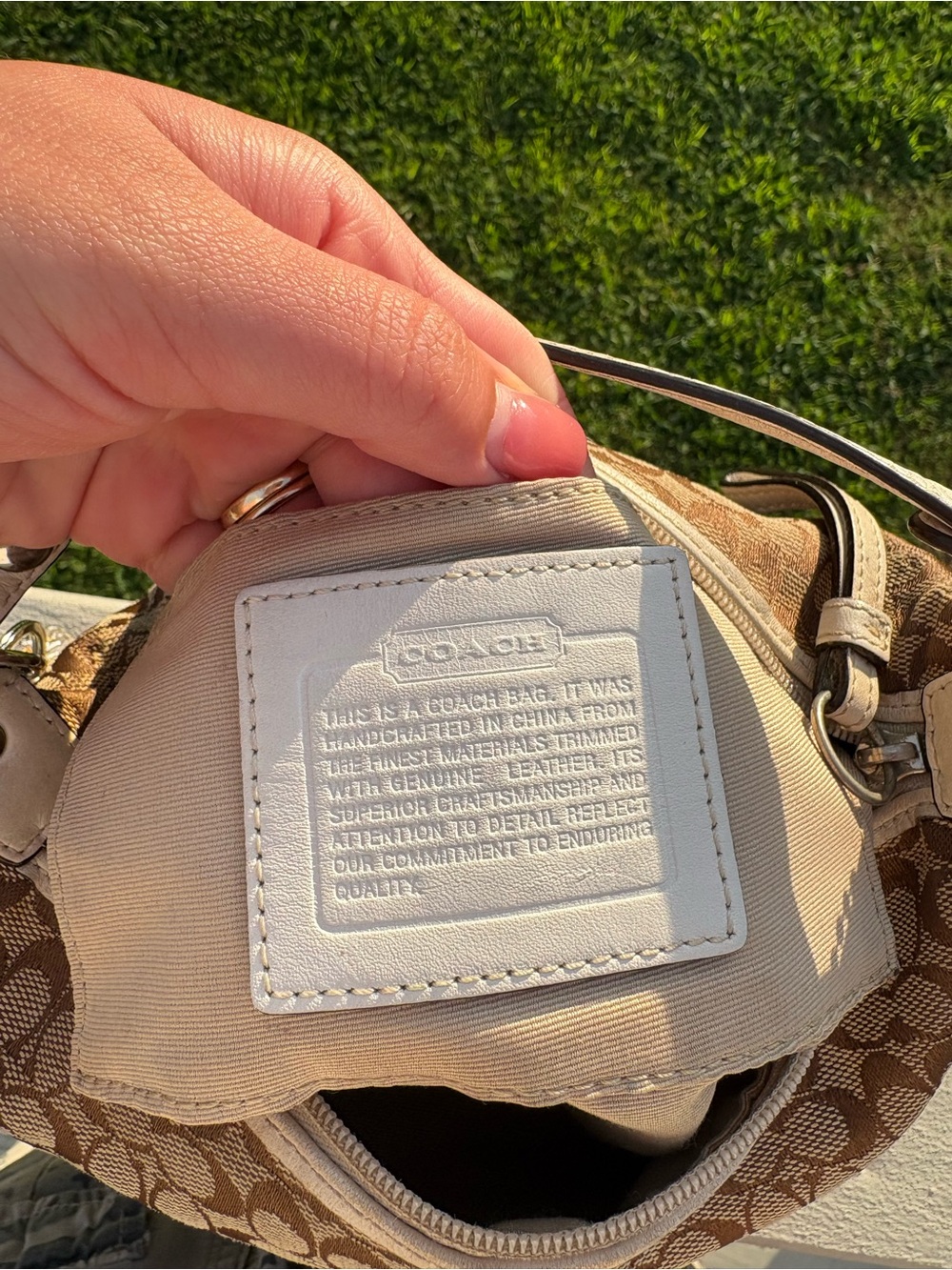 Coach Brown Signature Jacquard Mini Shoulder Bag with Charm - Picture 5 of 7